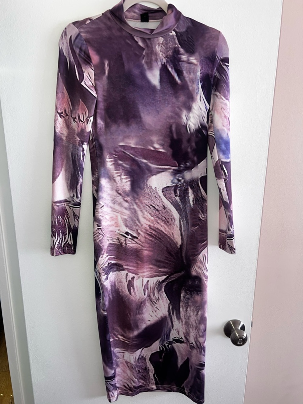 SHEIN Purple Marble Print Long Sleeve Bodycon Dress